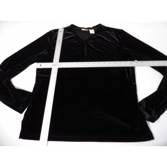 Merona Velvet Velour Shirt Large V Neck Black Long Sleeve Fairy Goth 90s Y2K - Picture 7 of 11